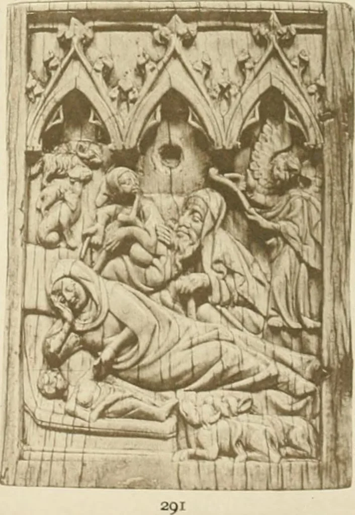 An illustration from Catalogue of the ivory carvings of the Christian era with examples of Mohammedan art and carvings in bone in the Department of British and Mediaeval Antiquities and Ethnography of the British Museum, 1909, leaf 386