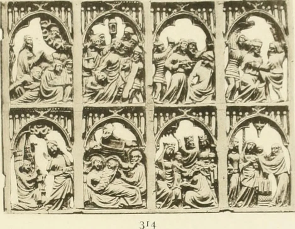 An illustration from Catalogue of the ivory carvings of the Christian era with examples of Mohammedan art and carvings in bone in the Department of British and Mediaeval Antiquities and Ethnography of the British Museum, 1909, leaf 388