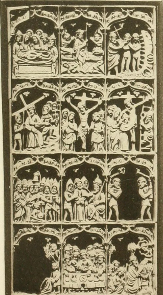 An illustration from Catalogue of the ivory carvings of the Christian era with examples of Mohammedan art and carvings in bone in the Department of British and Mediaeval Antiquities and Ethnography of the British Museum, 1909, leaf 388