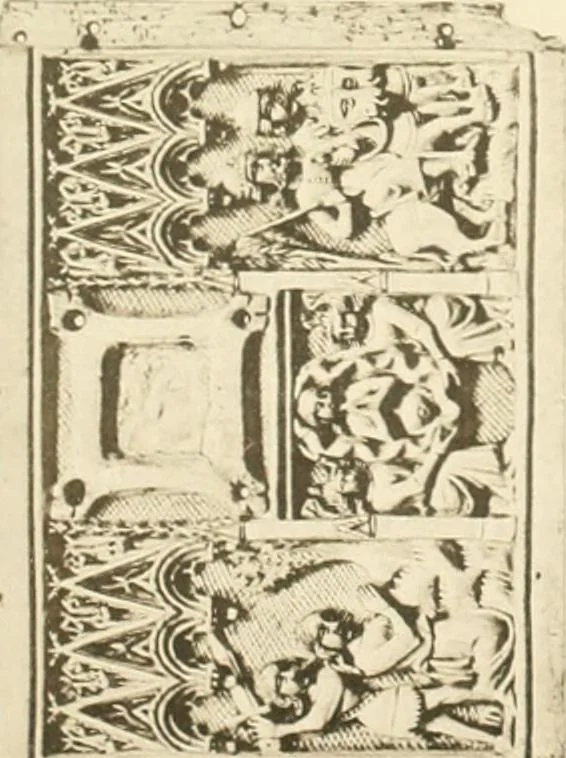 An illustration from Catalogue of the ivory carvings of the Christian era with examples of Mohammedan art and carvings in bone in the Department of British and Mediaeval Antiquities and Ethnography of the British Museum, 1909, leaf 392