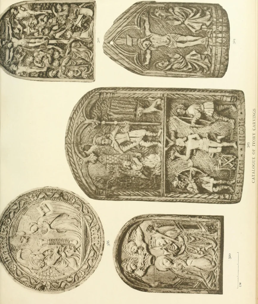 An illustration from Catalogue of the ivory carvings of the Christian era with examples of Mohammedan art and carvings in bone in the Department of British and Mediaeval Antiquities and Ethnography of the British Museum, 1909, leaf 394