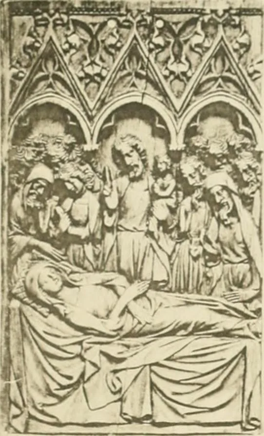 An illustration from Catalogue of the ivory carvings of the Christian era with examples of Mohammedan art and carvings in bone in the Department of British and Mediaeval Antiquities and Ethnography of the British Museum, 1909, leaf 410