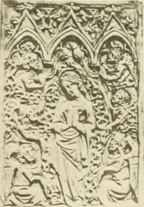 An illustration from Catalogue of the ivory carvings of the Christian era with examples of Mohammedan art and carvings in bone in the Department of British and Mediaeval Antiquities and Ethnography of the British Museum, 1909, leaf 410