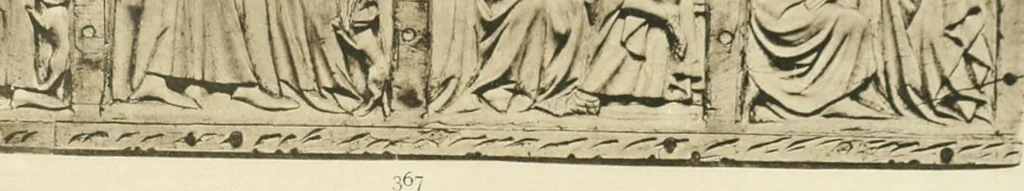 An illustration from Catalogue of the ivory carvings of the Christian era with examples of Mohammedan art and carvings in bone in the Department of British and Mediaeval Antiquities and Ethnography of the British Museum, 1909, leaf 414