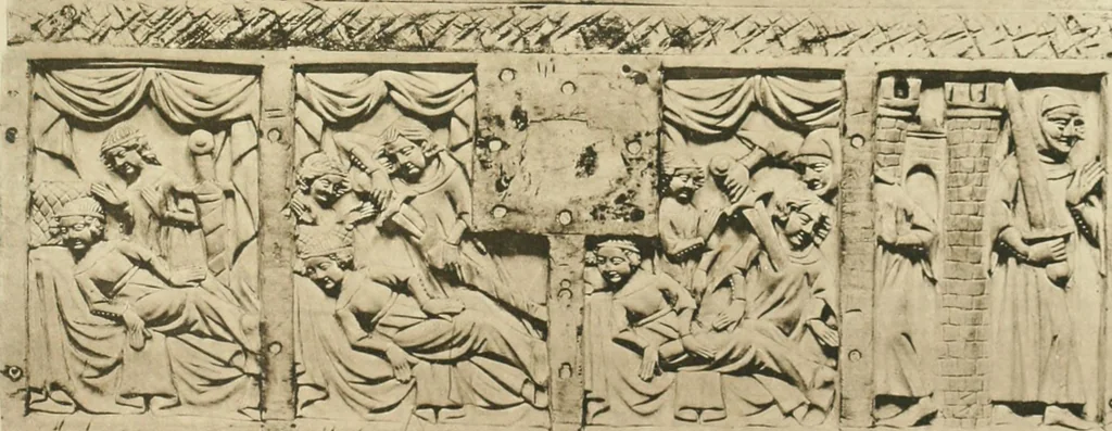 An illustration from Catalogue of the ivory carvings of the Christian era with examples of Mohammedan art and carvings in bone in the Department of British and Mediaeval Antiquities and Ethnography of the British Museum, 1909, leaf 414