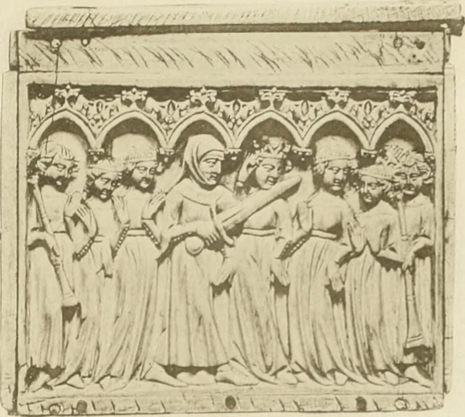 An illustration from Catalogue of the ivory carvings of the Christian era with examples of Mohammedan art and carvings in bone in the Department of British and Mediaeval Antiquities and Ethnography of the British Museum, 1909, leaf 418