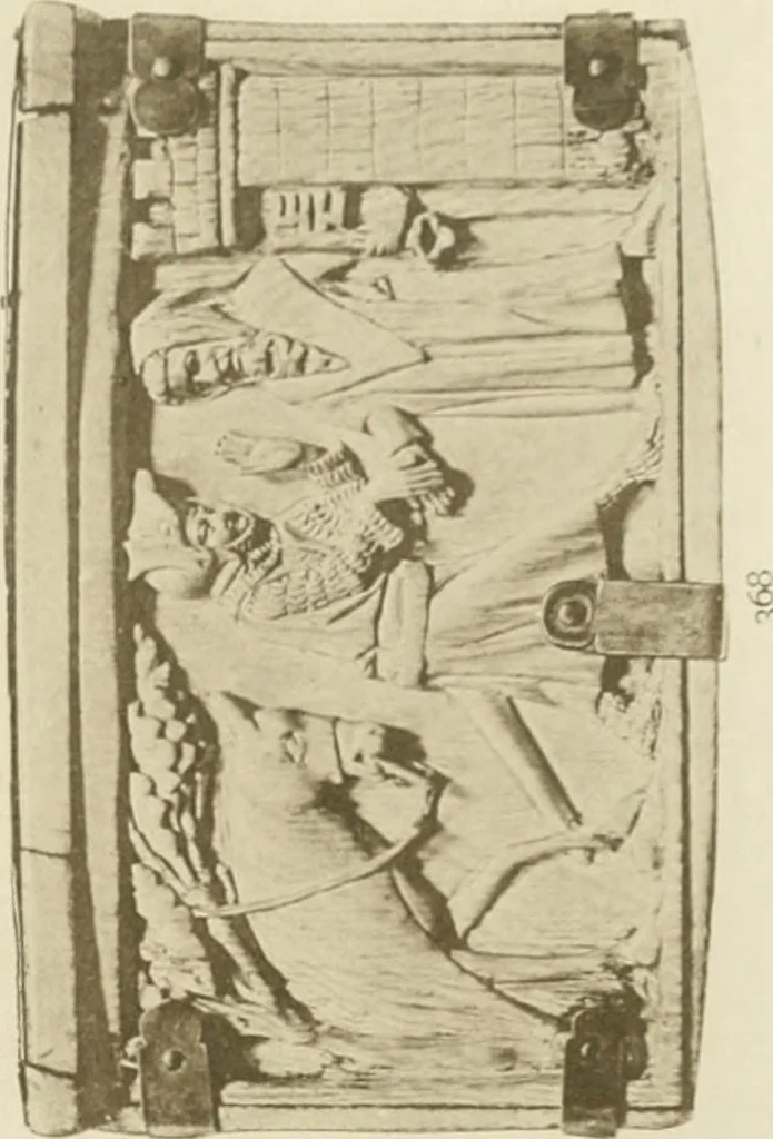 An illustration from Catalogue of the ivory carvings of the Christian era with examples of Mohammedan art and carvings in bone in the Department of British and Mediaeval Antiquities and Ethnography of the British Museum, 1909, leaf 418