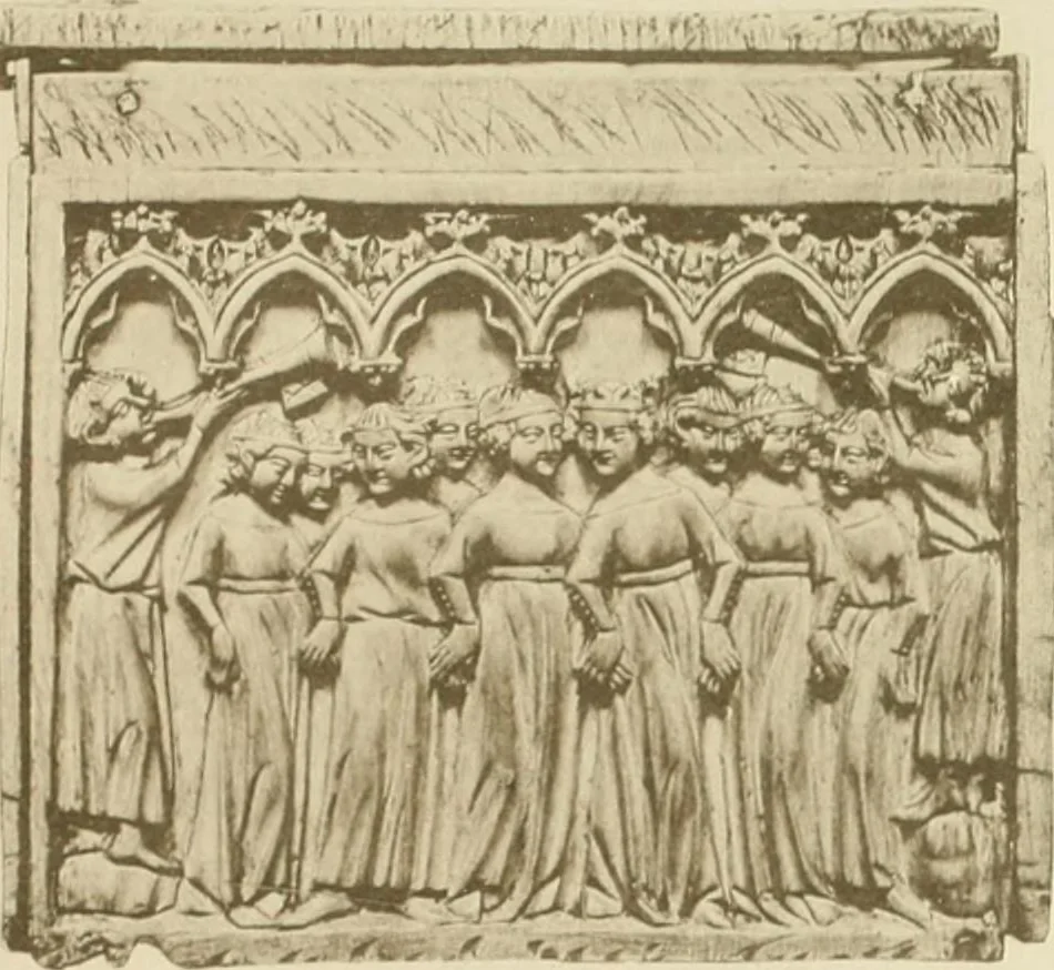 An illustration from Catalogue of the ivory carvings of the Christian era with examples of Mohammedan art and carvings in bone in the Department of British and Mediaeval Antiquities and Ethnography of the British Museum, 1909, leaf 418