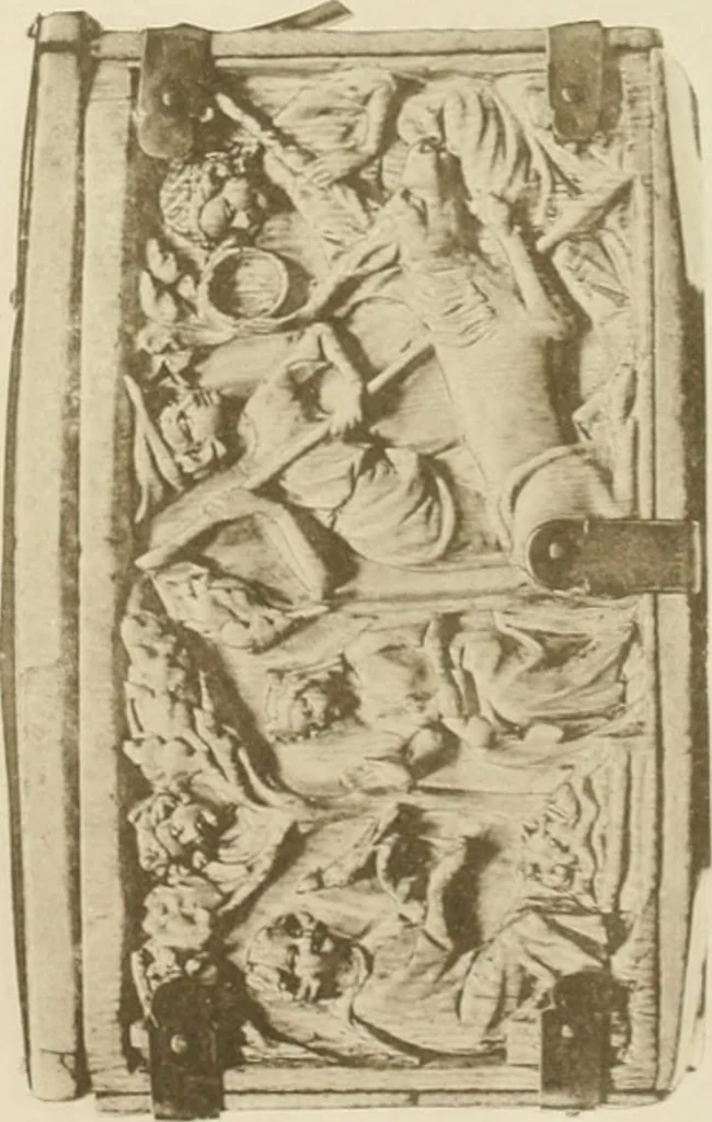 An illustration from Catalogue of the ivory carvings of the Christian era with examples of Mohammedan art and carvings in bone in the Department of British and Mediaeval Antiquities and Ethnography of the British Museum, 1909, leaf 418