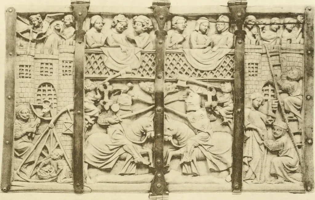 An illustration from Catalogue of the ivory carvings of the Christian era with examples of Mohammedan art and carvings in bone in the Department of British and Mediaeval Antiquities and Ethnography of the British Museum, 1909, leaf 420