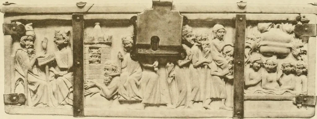 An illustration from Catalogue of the ivory carvings of the Christian era with examples of Mohammedan art and carvings in bone in the Department of British and Mediaeval Antiquities and Ethnography of the British Museum, 1909, leaf 420
