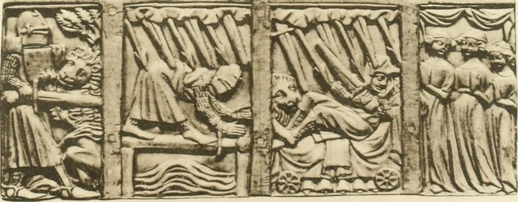 An illustration from Catalogue of the ivory carvings of the Christian era with examples of Mohammedan art and carvings in bone in the Department of British and Mediaeval Antiquities and Ethnography of the British Museum, 1909, leaf 422