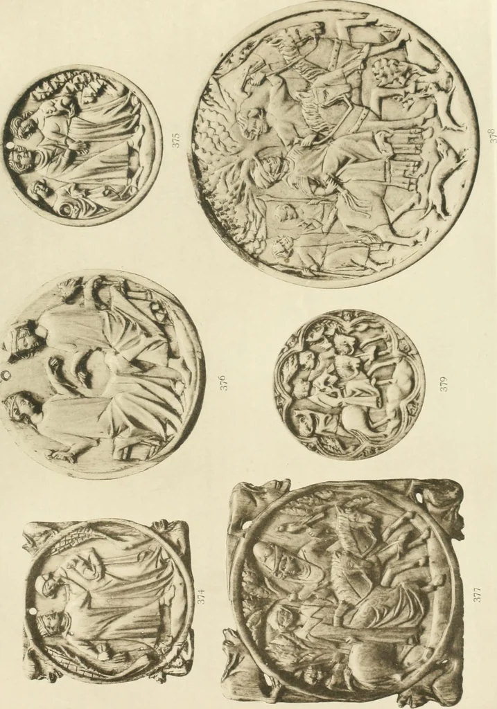 An illustration from Catalogue of the ivory carvings of the Christian era with examples of Mohammedan art and carvings in bone in the Department of British and Mediaeval Antiquities and Ethnography of the British Museum, 1909, leaf 424