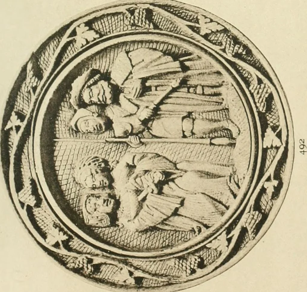 An illustration from Catalogue of the ivory carvings of the Christian era with examples of Mohammedan art and carvings in bone in the Department of British and Mediaeval Antiquities and Ethnography of the British Museum, 1909, leaf 430