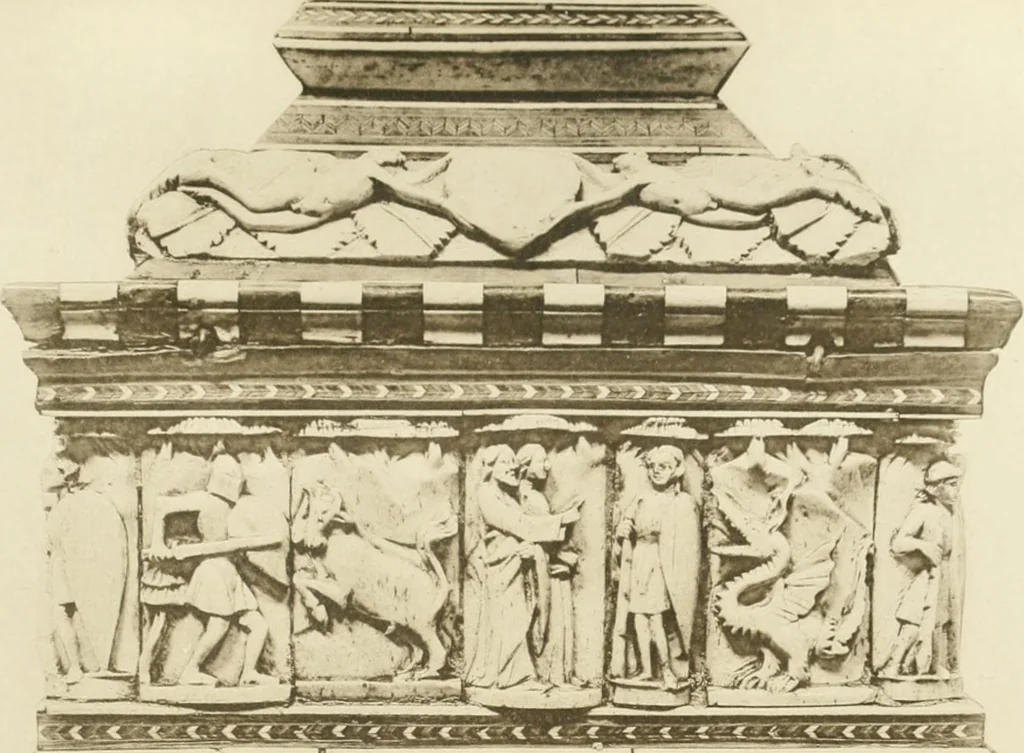 An illustration from Catalogue of the ivory carvings of the Christian era with examples of Mohammedan art and carvings in bone in the Department of British and Mediaeval Antiquities and Ethnography of the British Museum, 1909, leaf 438