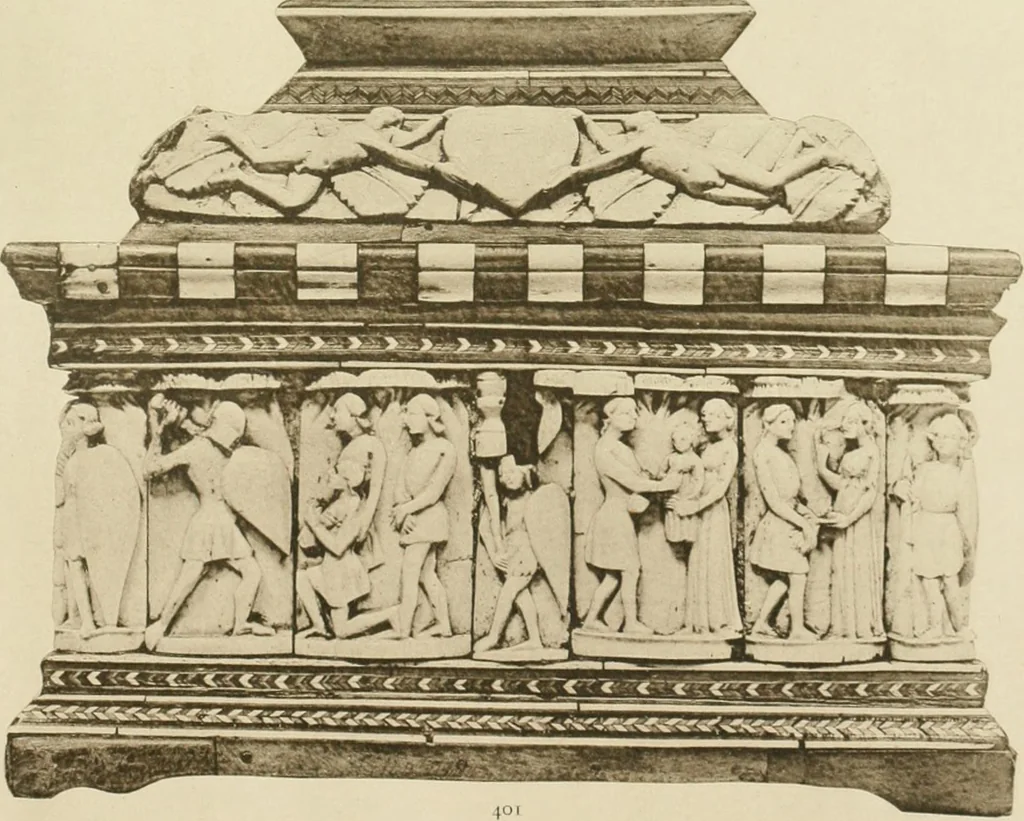 An illustration from Catalogue of the ivory carvings of the Christian era with examples of Mohammedan art and carvings in bone in the Department of British and Mediaeval Antiquities and Ethnography of the British Museum, 1909, leaf 438
