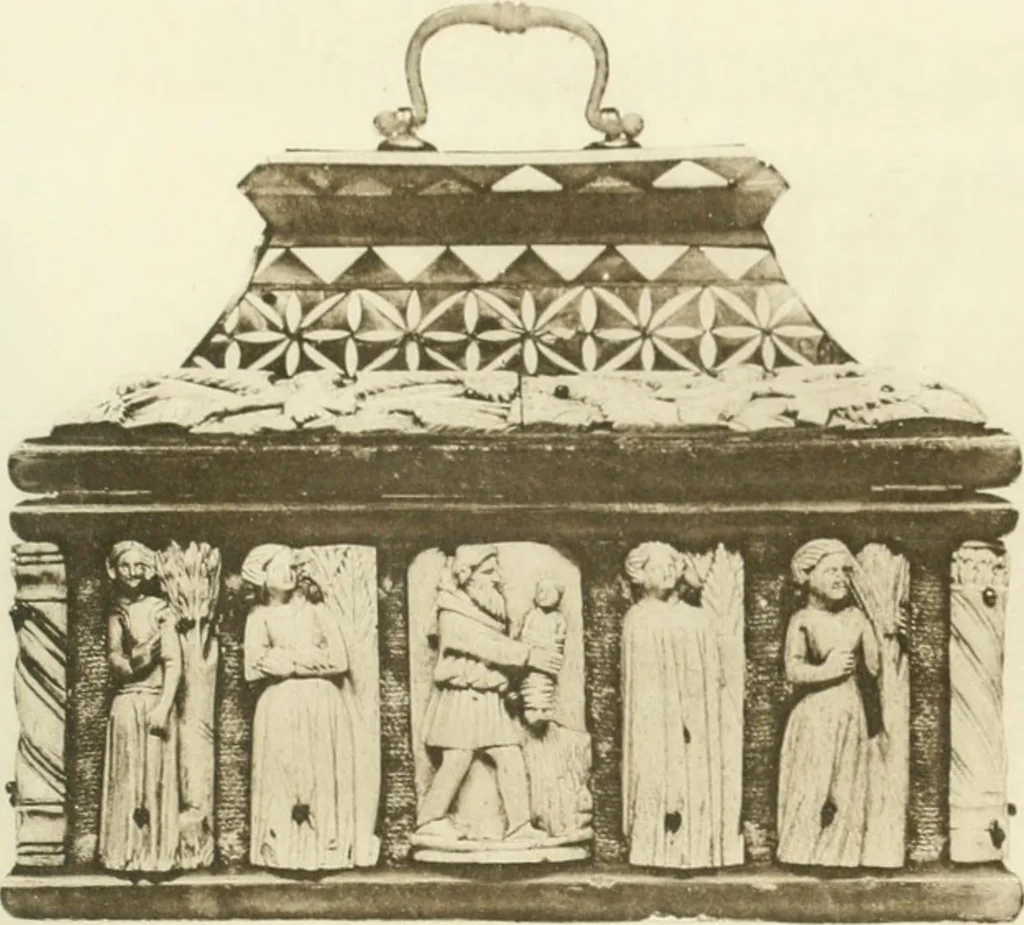 An illustration from Catalogue of the ivory carvings of the Christian era with examples of Mohammedan art and carvings in bone in the Department of British and Mediaeval Antiquities and Ethnography of the British Museum, 1909, leaf 444