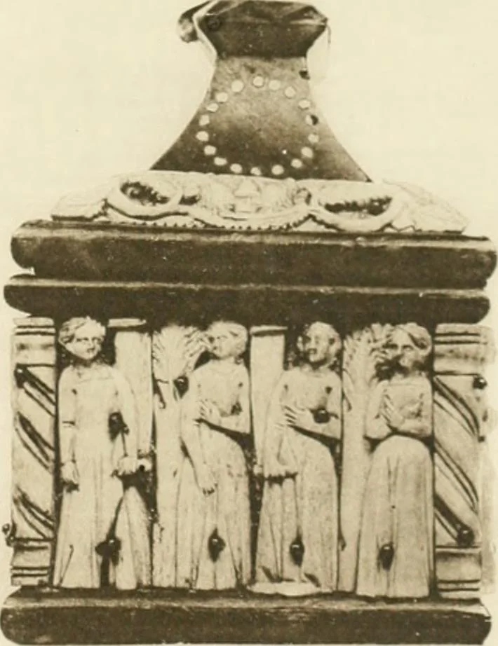 An illustration from Catalogue of the ivory carvings of the Christian era with examples of Mohammedan art and carvings in bone in the Department of British and Mediaeval Antiquities and Ethnography of the British Museum, 1909, leaf 444