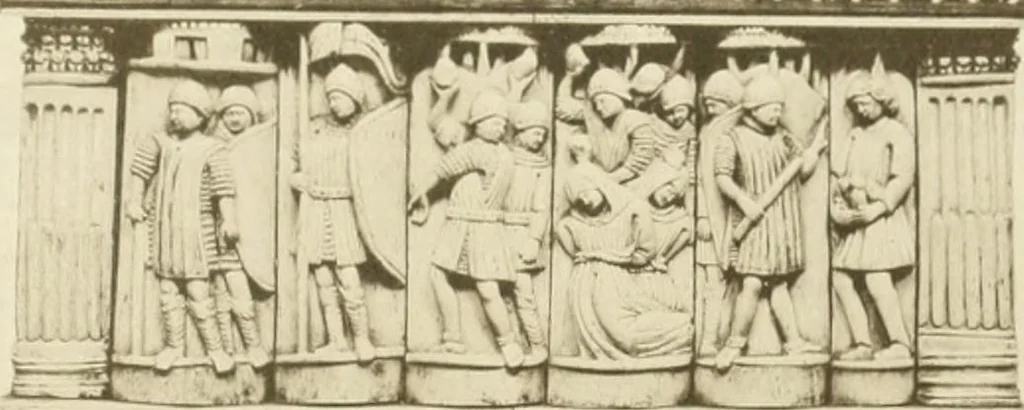 An illustration from Catalogue of the ivory carvings of the Christian era with examples of Mohammedan art and carvings in bone in the Department of British and Mediaeval Antiquities and Ethnography of the British Museum, 1909, leaf 448