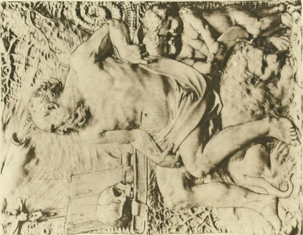 An illustration from Catalogue of the ivory carvings of the Christian era with examples of Mohammedan art and carvings in bone in the Department of British and Mediaeval Antiquities and Ethnography of the British Museum, 1909, leaf 474