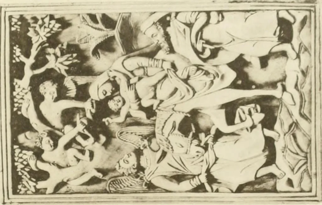 An illustration from Catalogue of the ivory carvings of the Christian era with examples of Mohammedan art and carvings in bone in the Department of British and Mediaeval Antiquities and Ethnography of the British Museum, 1909, leaf 484