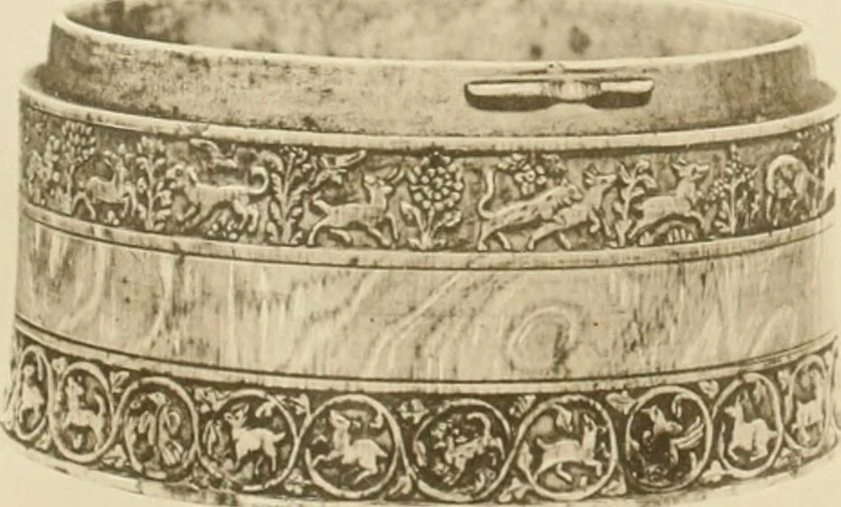 An illustration from Catalogue of the ivory carvings of the Christian era with examples of Mohammedan art and carvings in bone in the Department of British and Mediaeval Antiquities and Ethnography of the British Museum, 1909, leaf 496