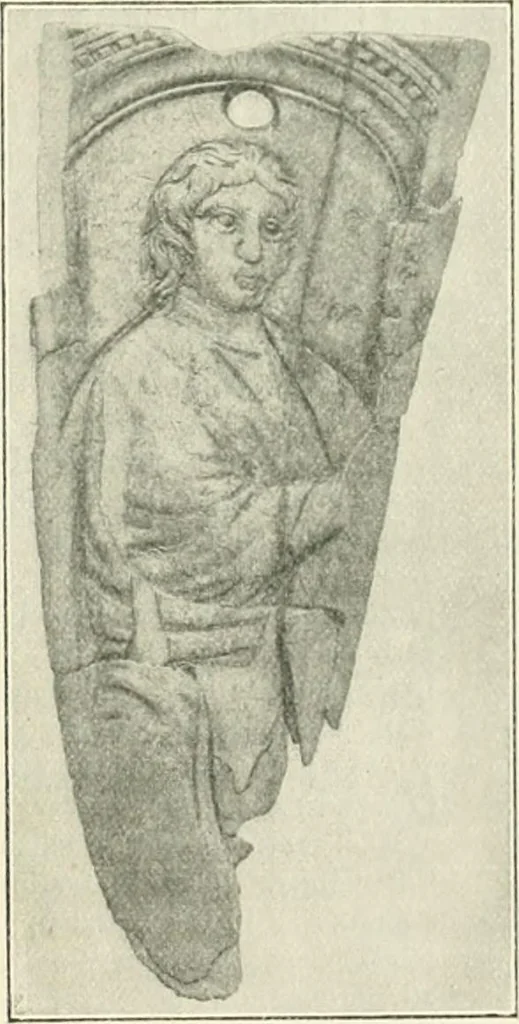 An illustration from Catalogue of the ivory carvings of the Christian era with examples of Mohammedan art and carvings in bone in the Department of British and Mediaeval Antiquities and Ethnography of the British Museum, 1909, leaf 58