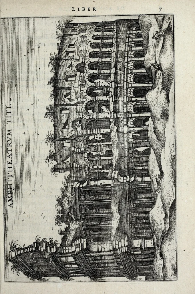 An illustration from Ivsti LipsI De amphitheatro liber : in quo forma ipsa loci espressa, & ratio spectandi : cum aeneis figuris : omnia avctiora vel meliora, 1598, leaf 13