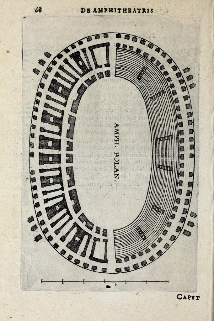 An illustration from Ivsti LipsI De amphitheatro liber : in quo forma ipsa loci espressa, & ratio spectandi : cum aeneis figuris : omnia avctiora vel meliora, 1598, leaf 76