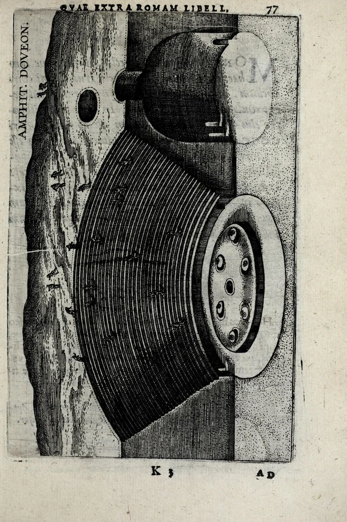 An illustration from Ivsti LipsI De amphitheatro liber : in quo forma ipsa loci espressa, & ratio spectandi : cum aeneis figuris : omnia avctiora vel meliora, 1598, leaf 85