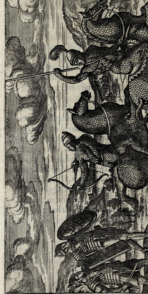 An illustration from Ivsti LipsI De militia romana libri qvinqve : commentarivs ad Polybivm, e parte primâ Historicae facis, 1595, leaf 252