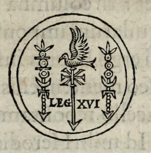 An illustration from Ivsti LipsI De militia romana libri qvinqve : commentarivs ad Polybivm, e parte primâ Historicae facis, 1595, leaf 301