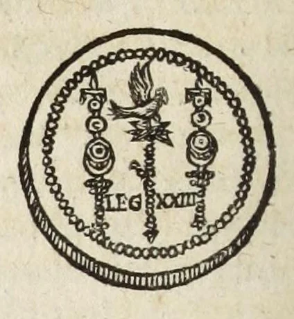 An illustration from Ivusti LipsI De militia Romana libri qvinqve : commentarivs ad Polybium, 1630, leaf 174