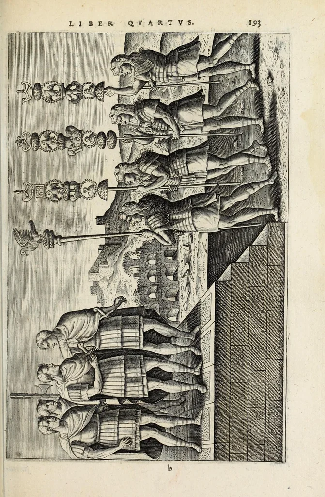 An illustration from Ivusti LipsI De militia Romana libri qvinqve : commentarivs ad Polybium, 1630, leaf 203