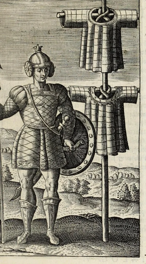 An illustration from Ivusti LipsI De militia Romana libri qvinqve : commentarivs ad Polybium, 1630, leaf 403