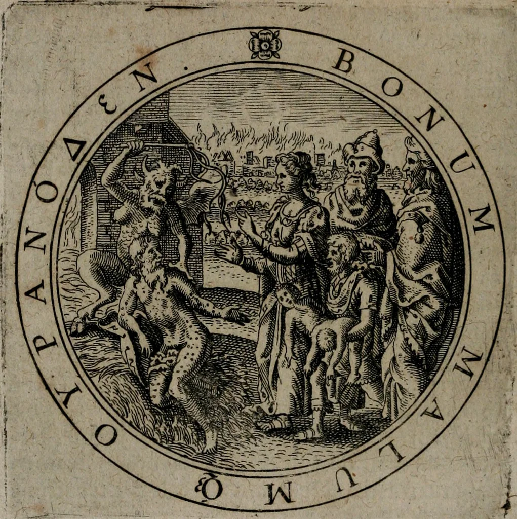 An illustration from Jacobi Bornitii emblemata ethico politica : ingenuâ atque eruditâ interpretatione nunc primùm illustrata / per M. Nicolaum Meerfeldt..., 1669, leaf 129