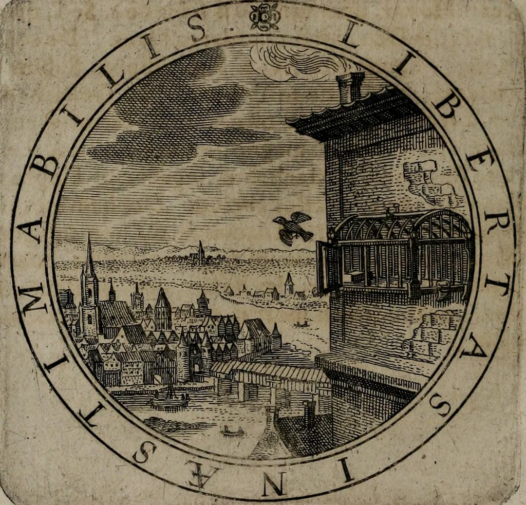 An illustration from Jacobi Bornitii emblemata ethico politica : ingenuâ atque eruditâ interpretatione nunc primùm illustrata / per M. Nicolaum Meerfeldt..., 1669, leaf 187