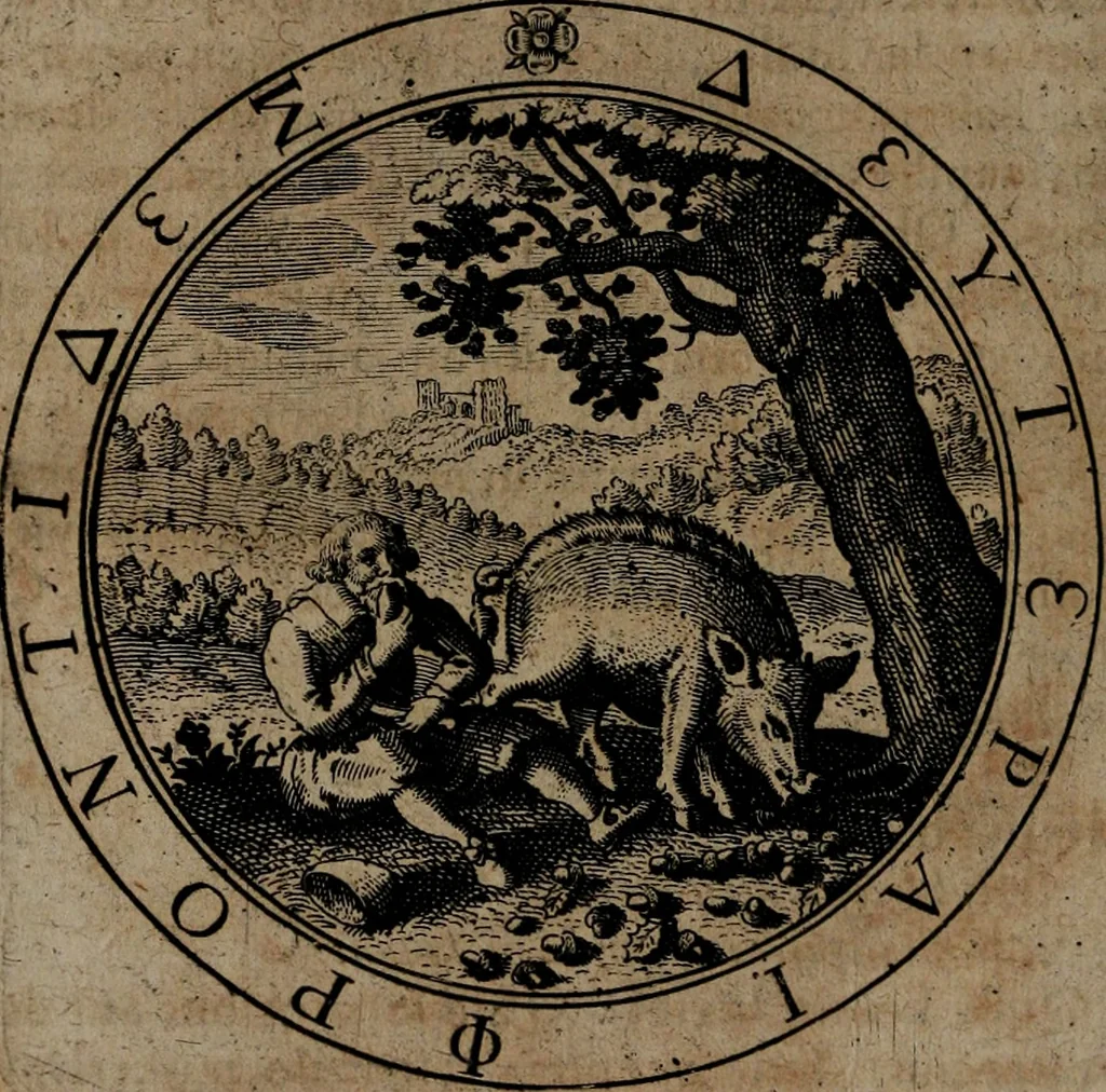 An illustration from Jacobi Bornitii emblemata ethico politica : ingenuâ atque eruditâ interpretatione nunc primùm illustrata / per M. Nicolaum Meerfeldt..., 1669, leaf 201