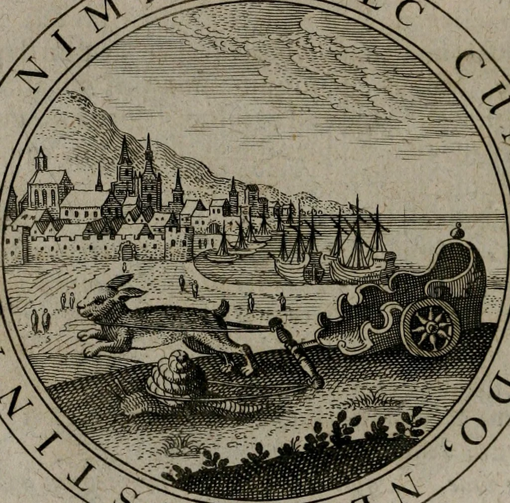 An illustration from Jacobi Bornitii emblemata ethico politica : ingenuâ atque eruditâ interpretatione nunc primùm illustrata / per M. Nicolaum Meerfeldt..., 1669, leaf 83