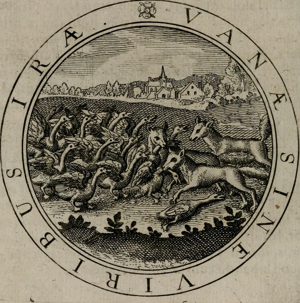 An illustration from Jacobi Bornitii emblemata ethico politica : ingenuâ atque eruditâ interpretatione nunc primùm illustrata / per M. Nicolaum Meerfeldt..., 1669, leaf 87