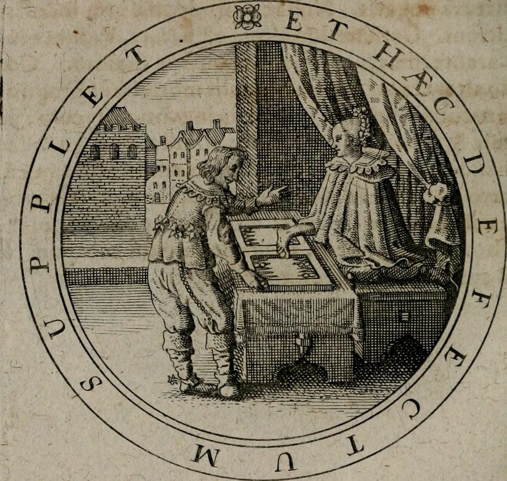 An illustration from Jacobi Bornitii emblemata ethico politica : ingenuâ atque eruditâ interpretatione nunc primùm illustrata / per M. Nicolaum Meerfeldt..., 1669, leaf 97