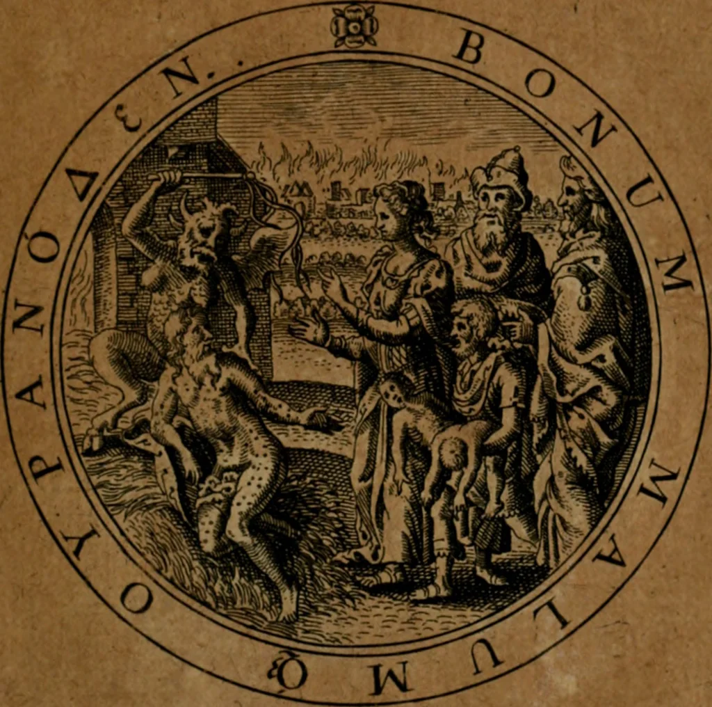 An illustration from Jacobi Bornitii JC. Emblematum ethico-politicorum : sylloge prior[-posterior], 1664, leaf 132