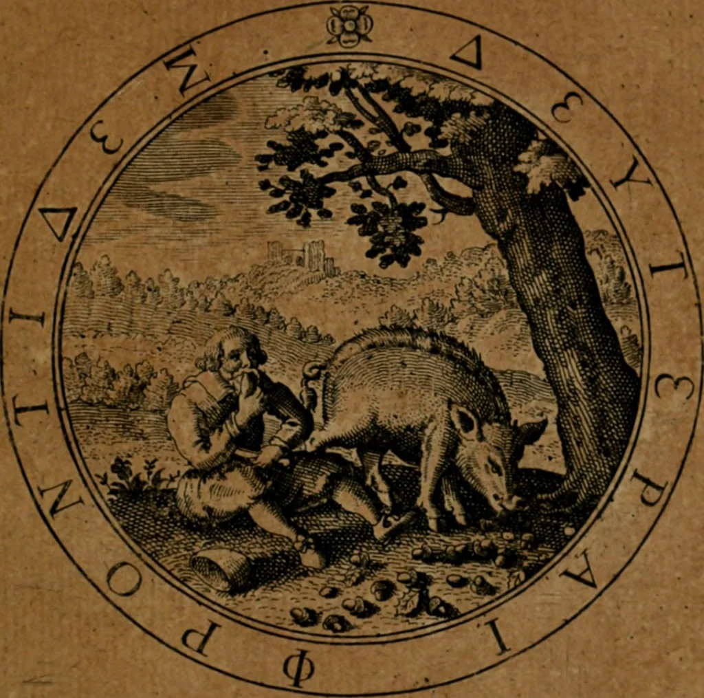 An illustration from Jacobi Bornitii JC. Emblematum ethico-politicorum : sylloge prior[-posterior], 1664, leaf 204