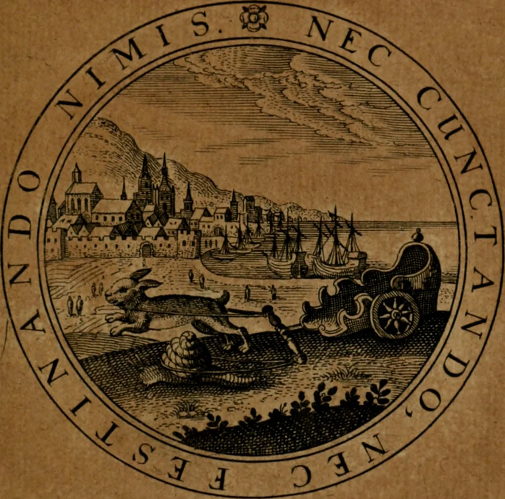 An illustration from Jacobi Bornitii JC. Emblematum ethico-politicorum : sylloge prior[-posterior], 1664, leaf 86