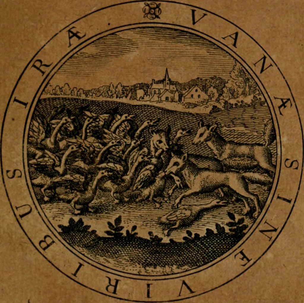 An illustration from Jacobi Bornitii JC. Emblematum ethico-politicorum : sylloge prior[-posterior], 1664, leaf 90