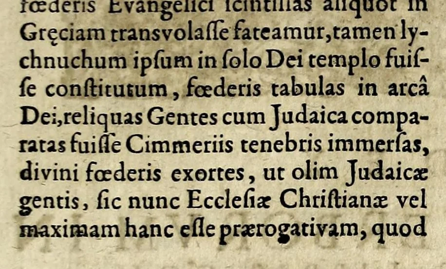 An illustration from Jacobi Cappelli Vindiciae pro Isaaco Casaubono : continentes examen praecipuarum controversiarum, quas adversus Casaubonum moverunt Heribertus Ros-VVeydus, Andreas Eudaemon-Johannis, Jul. Caes. Bulengerus, 1619, leaf 71