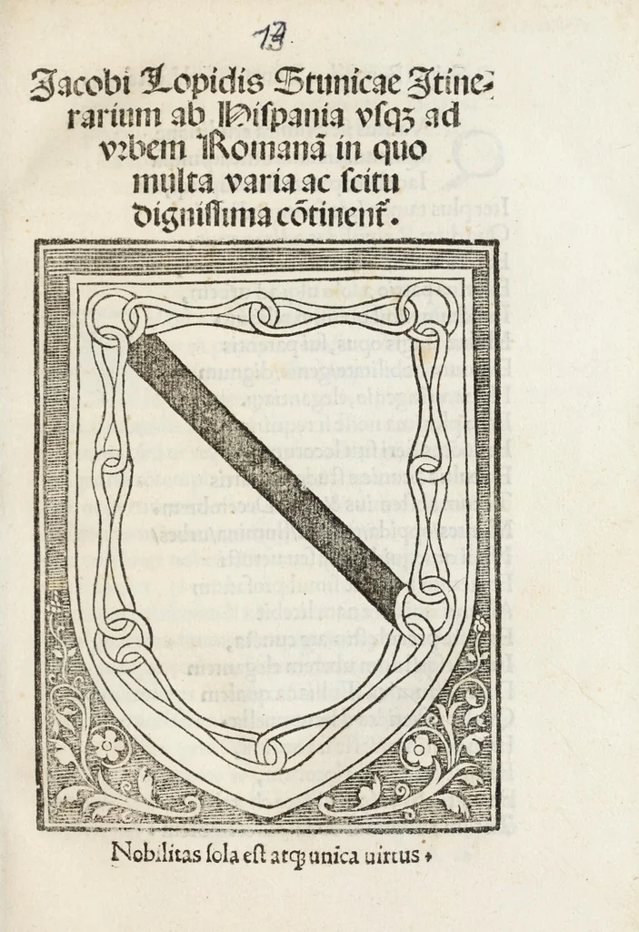 An illustration from Jacobi Lopidis Stunicae Itinerarium ab Hispania vsq[ue] ad vrbem Romanã : in quo multa varia ac scitu dignissima cõtinent̃, 1521, leaf 5