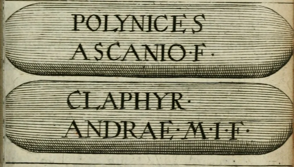 An illustration from Jac. Philippi Tomasini De tesseris hospitalitatis liber singularis : in quo jus hospitii universum, apud veteres potissimum, expenditur, 1670, leaf 122
