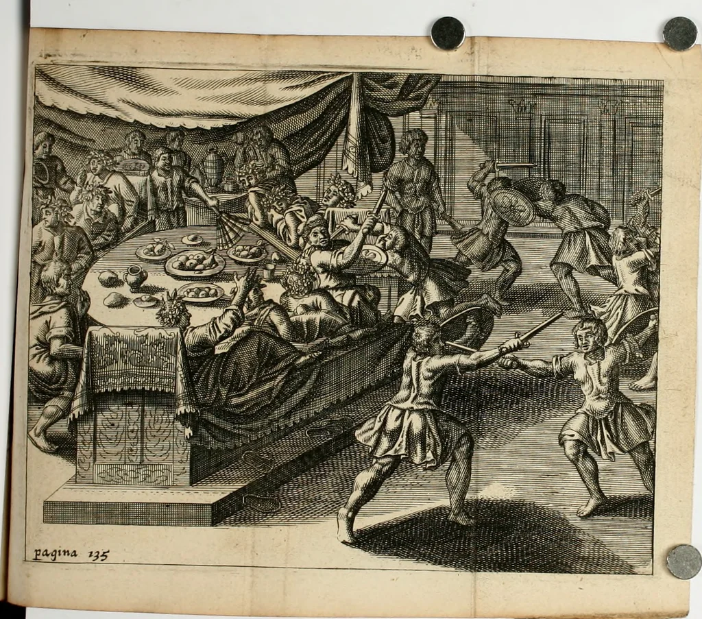 An illustration from Jac. Philippi Tomasini De tesseris hospitalitatis liber singularis : in quo jus hospitii universum, apud veteres potissimum, expenditur, 1670, leaf 151