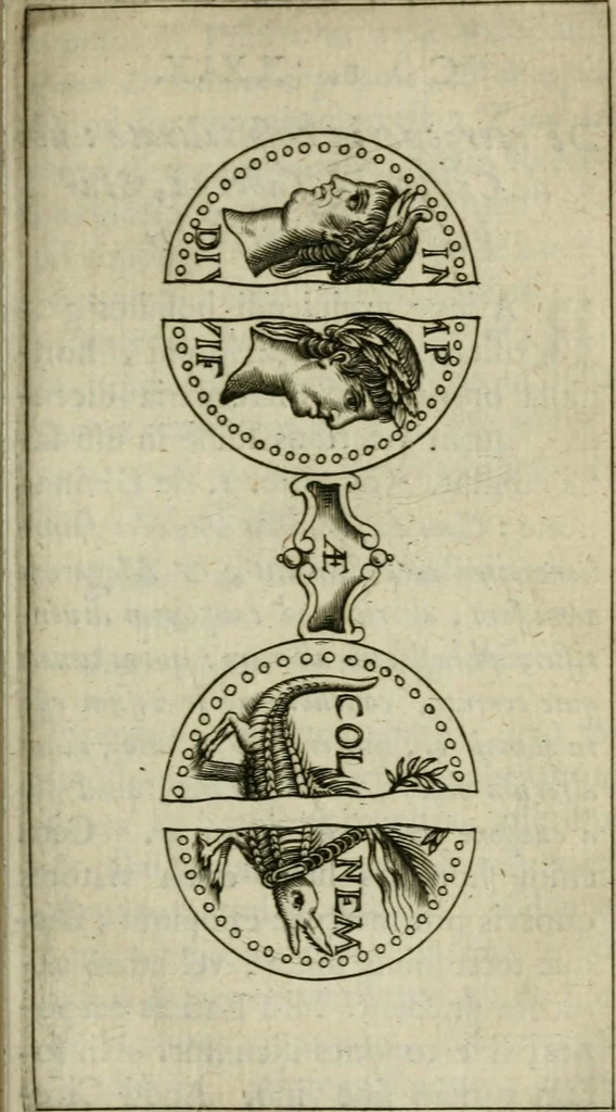 An illustration from Jac. Philippi Tomasini De tesseris hospitalitatis liber singularis : in quo jus hospitii universum, apud veteres potissimum, expenditur, 1670, leaf 222
